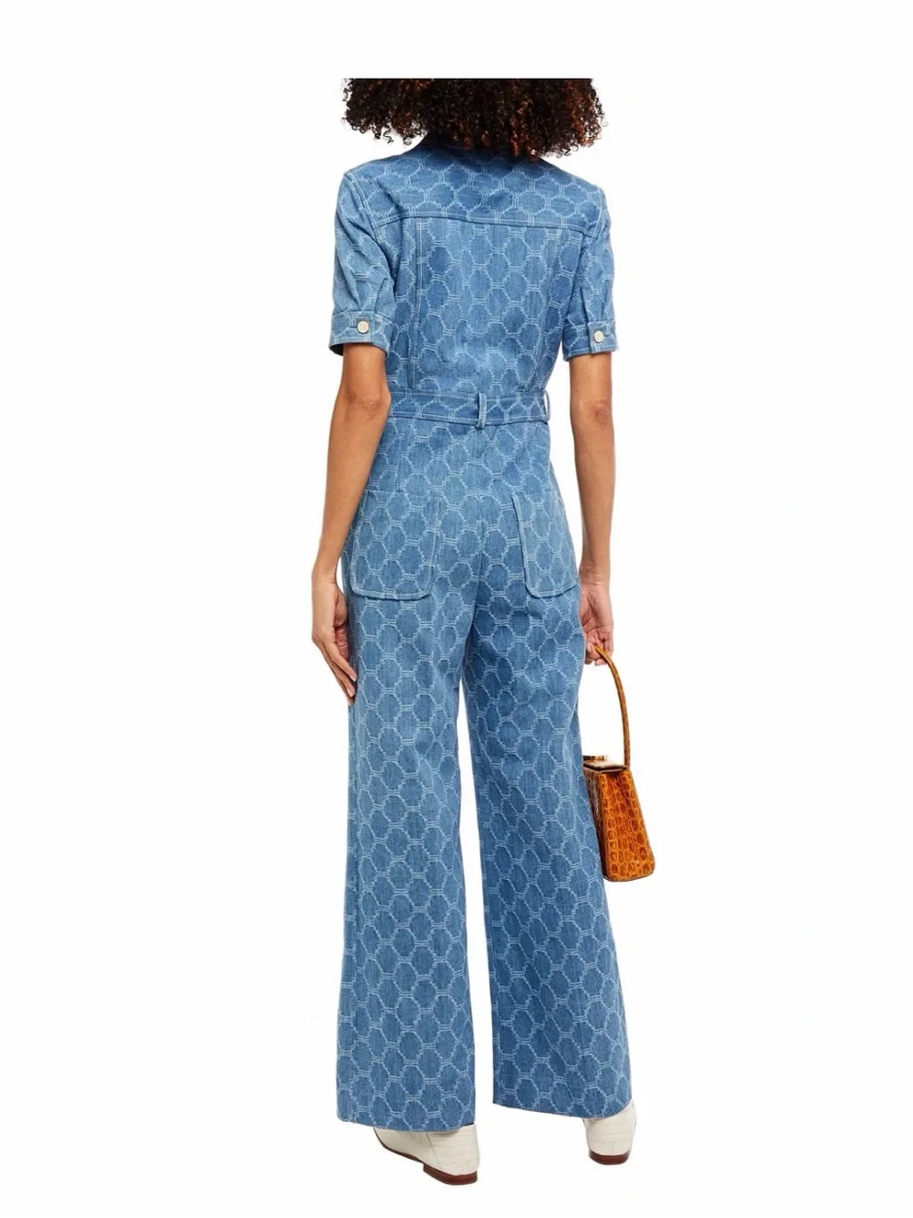 SANDRO Kelly Jacquard Denim Wide Leg Jumpsuit Euro 36 Size 4 - Picture 8 of 10